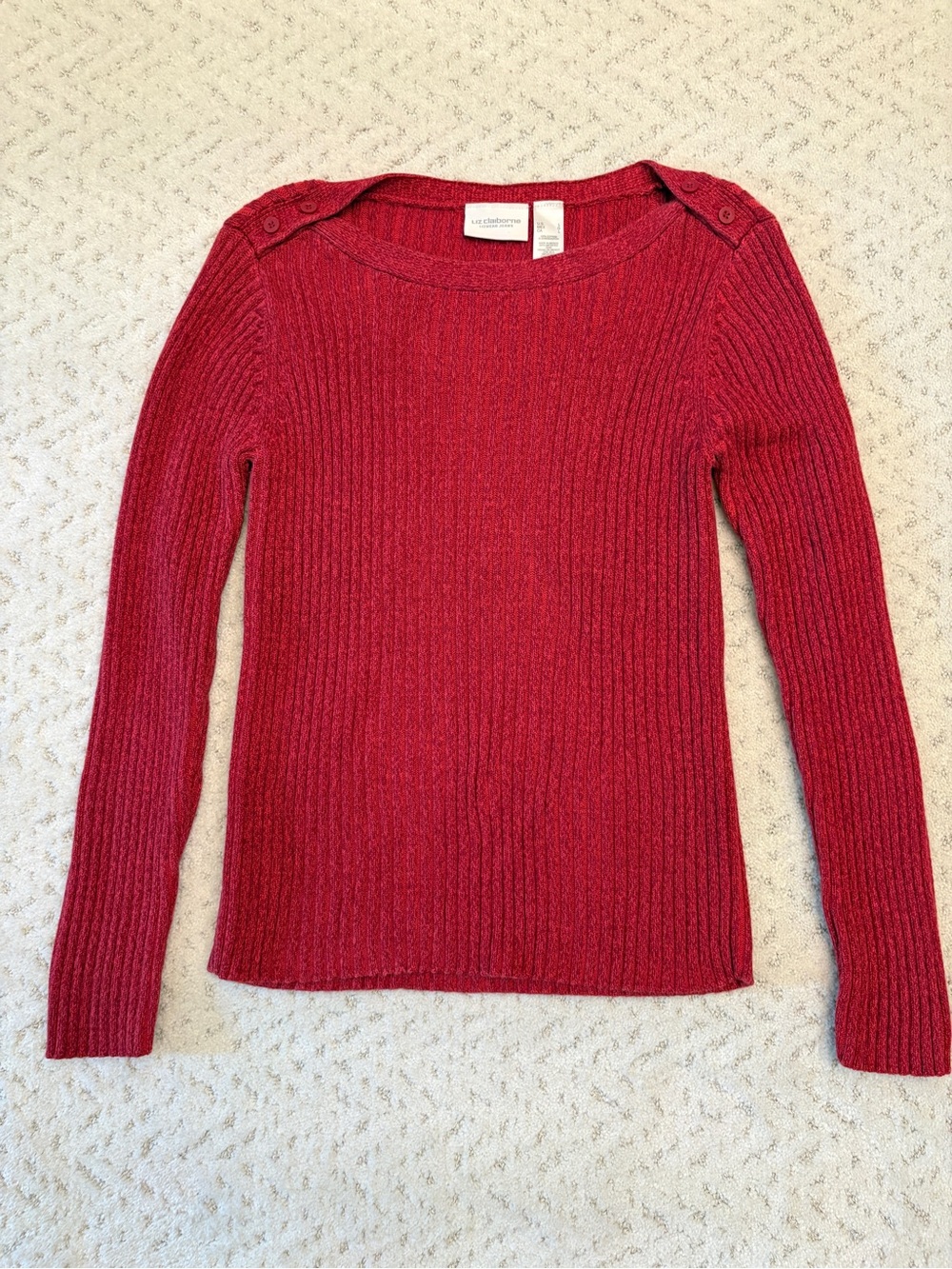 Liz Claiborne Ribbed Knit Sweater Size L Burgundy Red Cotton